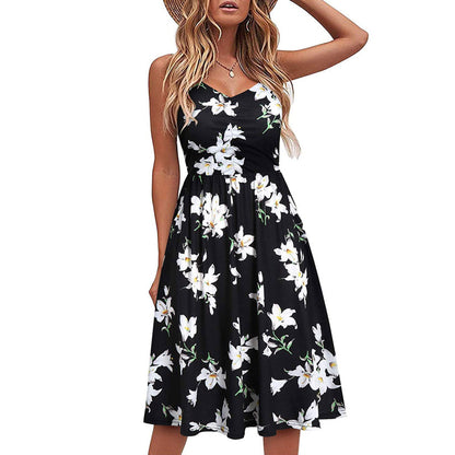 Summer Casual Vacation Women Floral Print Sundress