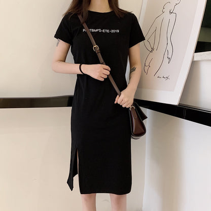 Women Casual Letter Printed Short Sleeve Loose Dress