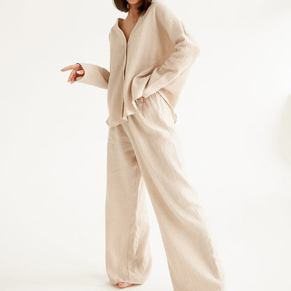 Conjunto de pijama de dos piezas para mujer, informal, holgado, de algodón, color liso, blusa y pantalones para el hogar
