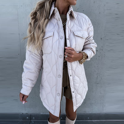 Abrigo informal de otoño e invierno para mujer, de color liso, con cuello alto y acolchado de un solo pecho.