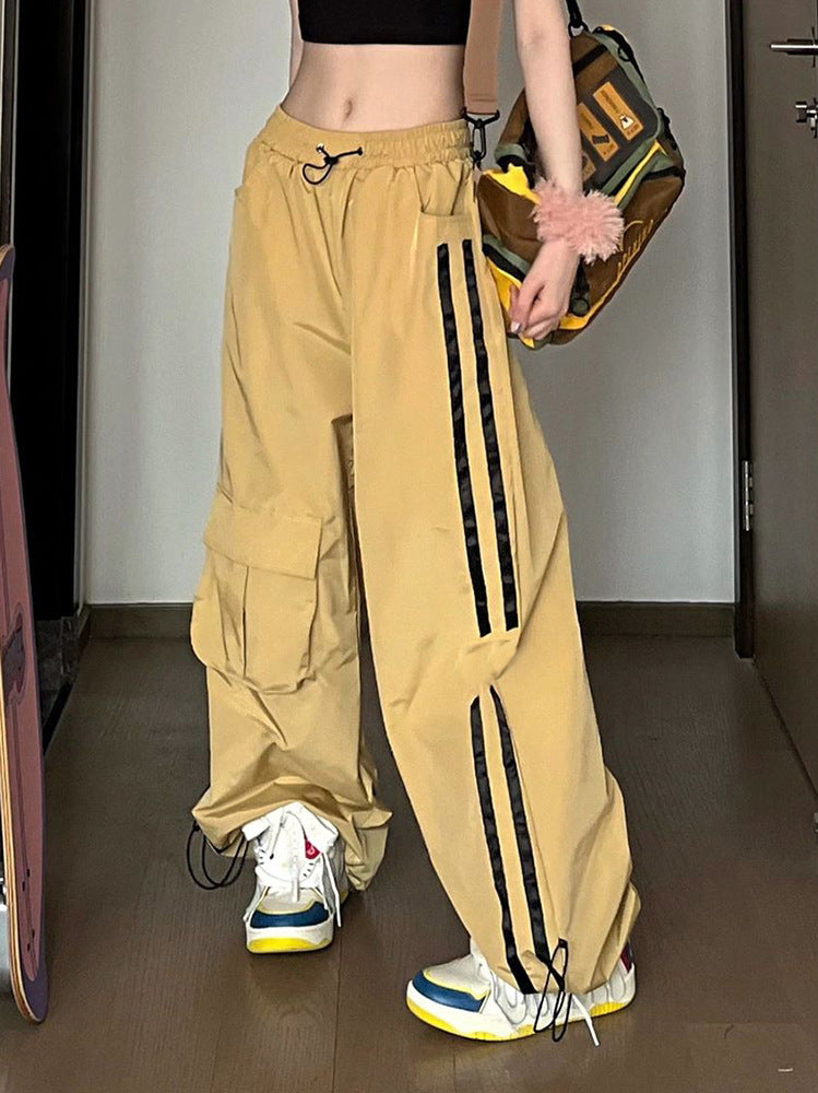 Vintage Casual Pants Women'S Short Summer Distinctive Straight Wide Leg Pants Loose High Waist Sports Pants