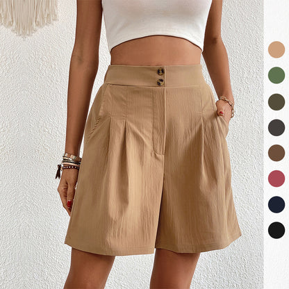 Pantalones cortos holgados de cintura alta de color liso informales de verano para mujer