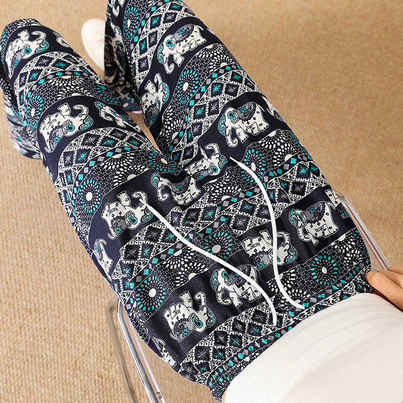 Women Casual Loose Elephant Print Pants