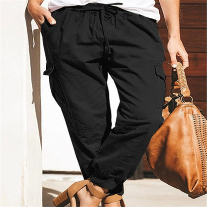 Pantalones cargo con bolsillos casuales de moda de color sólido para mujer