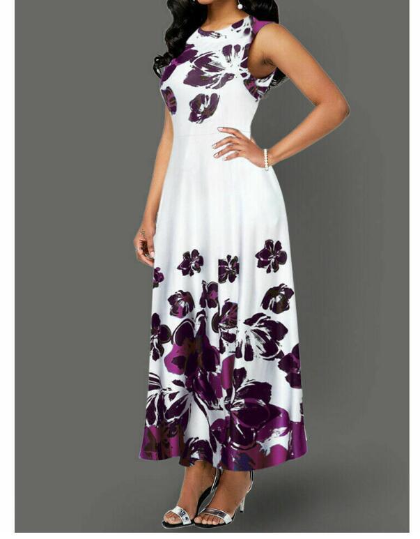 Vestido maxi con estampado floral sin mangas, elegante e informal para mujer