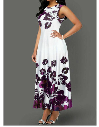 Vestido maxi con estampado floral sin mangas, elegante e informal para mujer