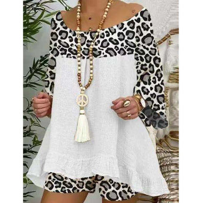 Conjunto de dos piezas con top y pantalones cortos con estampado de leopardo para mujer