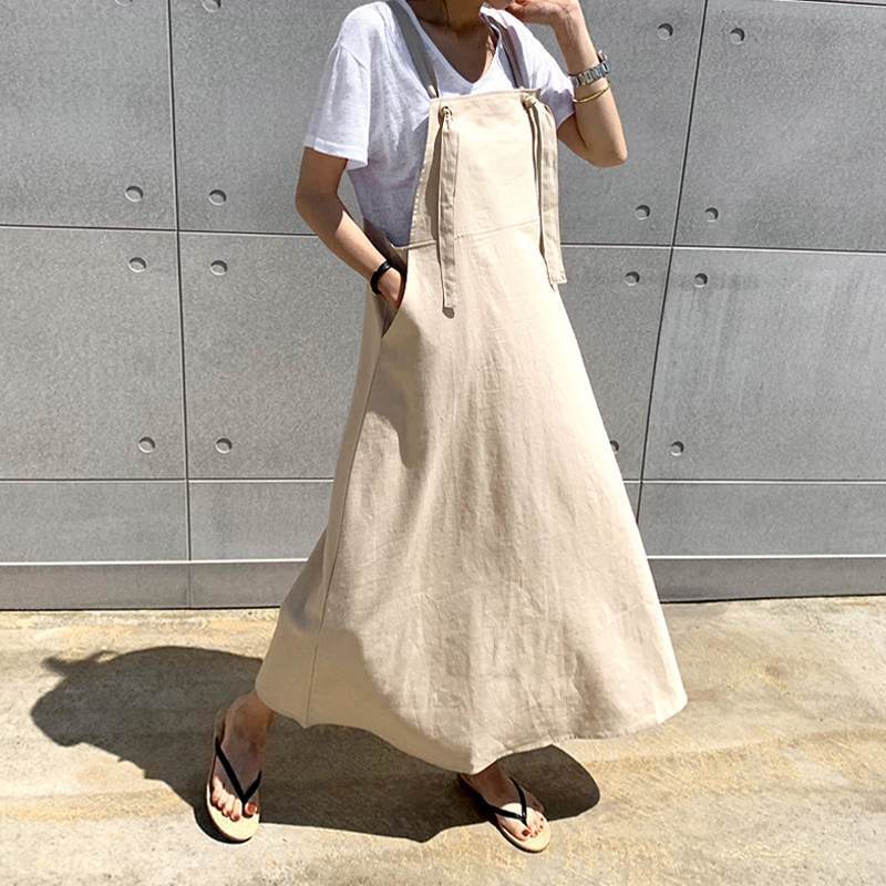 Women Simple Casual Loose Solid Color Large Swing Strap Dress