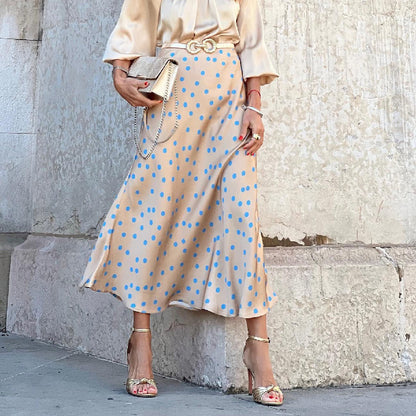 Autumn Casual Elegant Women Polka Dot Print Mid-length Skirt