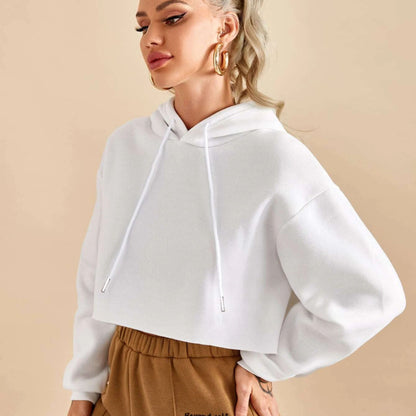 Sudadera corta básica informal de polar de color liso con mangas largas para mujer