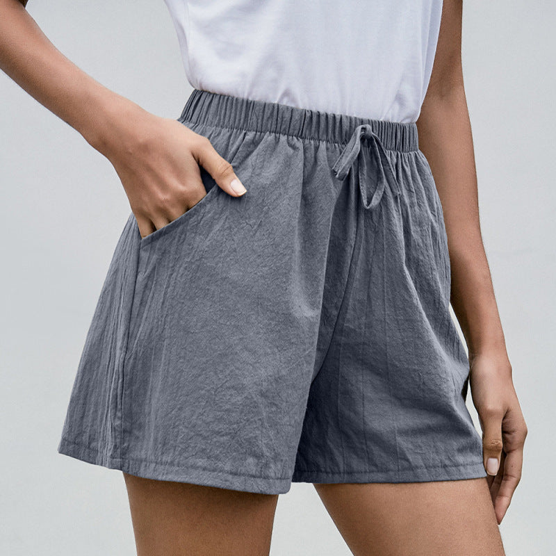 Women Fashion Casual Solid Color Loose Wide Leg Shorts