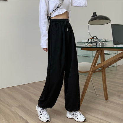Women Edgy Basic Casual Oversize Sports Solid Color Drawstring Waist Jogger Sweatpants