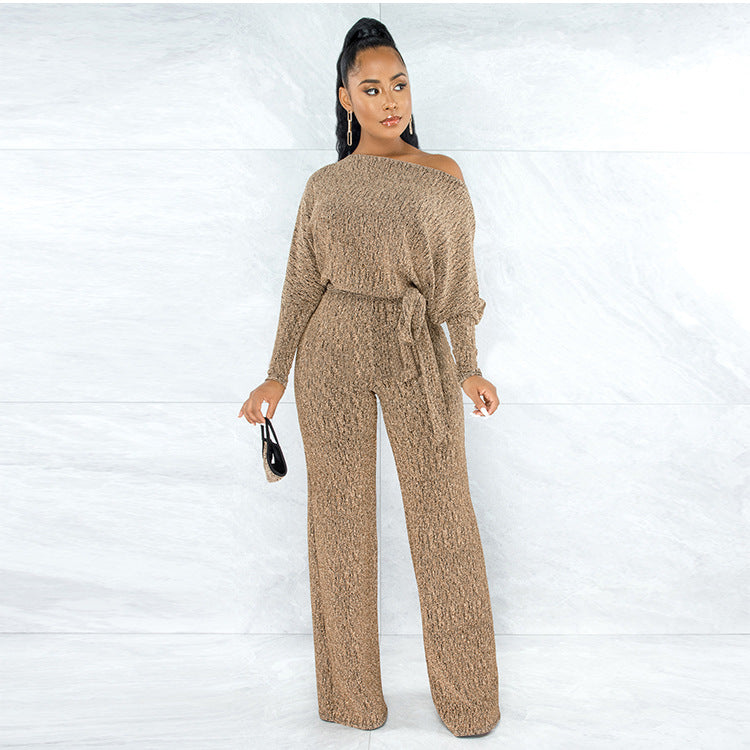Women Fashion Casual Long-Sleeve Lace-Up Jumpsuits