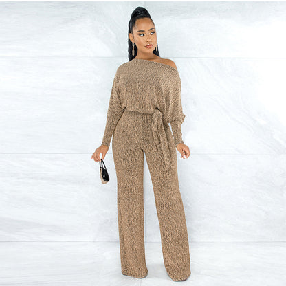 Women Fashion Casual Long-Sleeve Lace-Up Jumpsuits