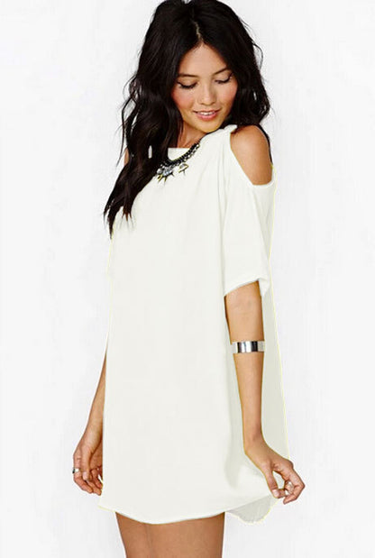 Vestido holgado informal de gasa de color liso con hombros descubiertos para mujer