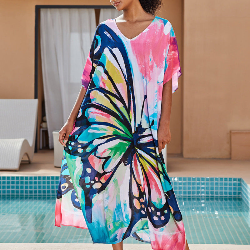 Traje de baño informal con estampado de mariposas para mujer, ideal para vacaciones en la playa