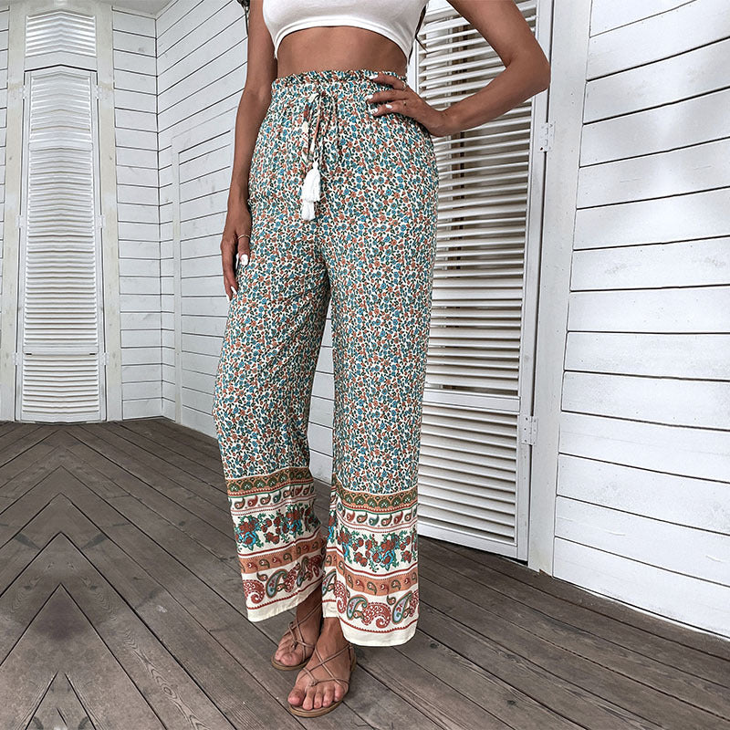 Women Vacation Casual Printed Pants Bohemian Wide Leg Pants