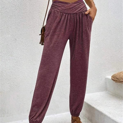 Women Fashion Casual Solid Color Loose Cuffed Jogger Pants