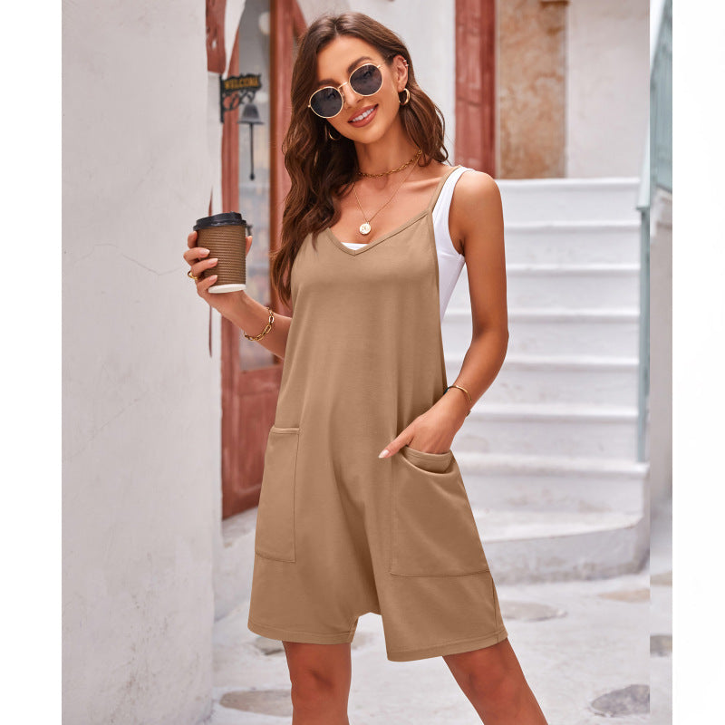 Summer Women Casual Pocket Strap Rompers