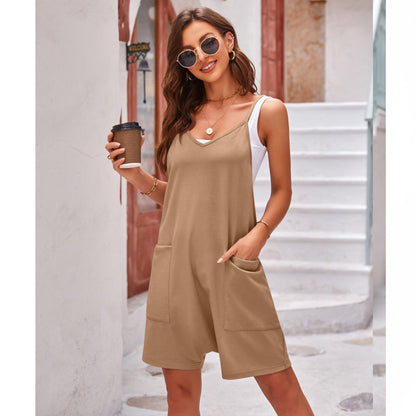 Summer Women Casual Pocket Strap Rompers