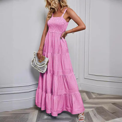Vacation Women Casual Stripe Print Maxi Dress