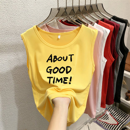 Casual Summer Sleeveless Women Letter Slogan Printed Casual Tank Top