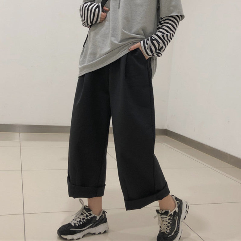 Plus Size Women Casual Loose Wide-Leg Solid Color Cargo Pants