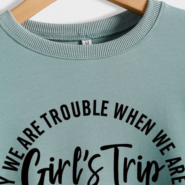 Sudadera informal de manga larga con cuello redondo y estampado de letras y eslogan de color liso para mujer 2024