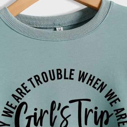 Sudadera informal de manga larga con cuello redondo y estampado de letras y eslogan de color liso para mujer 2024