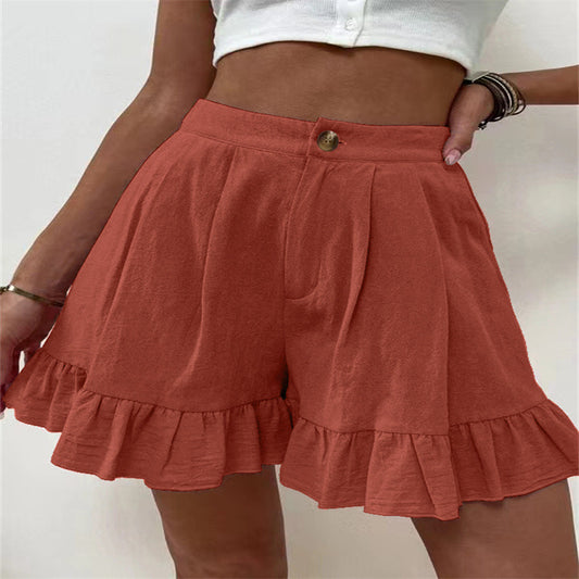 Pantalones cortos casuales de cintura alta y pierna ancha sueltos para mujer
