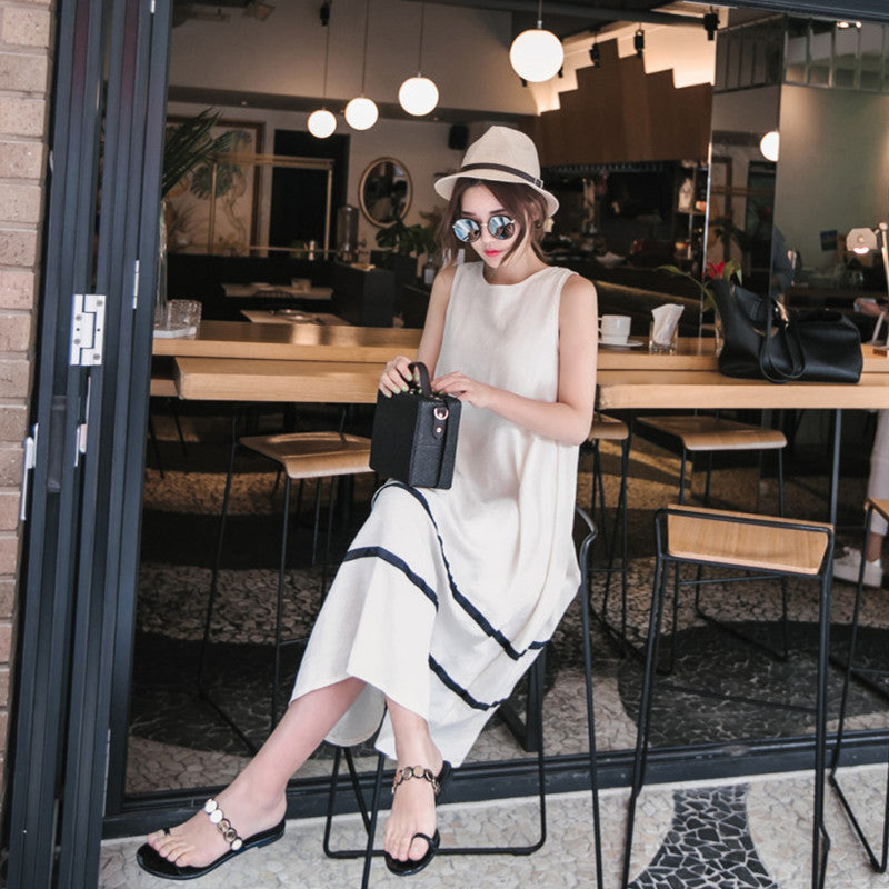 Women Casual Color Matching Sleeveless Loose Sundress