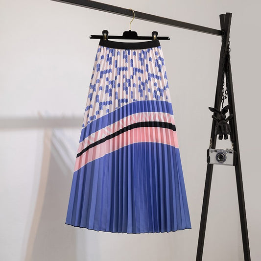 Falda plisada midi informal con estampado dulce de verano para mujer