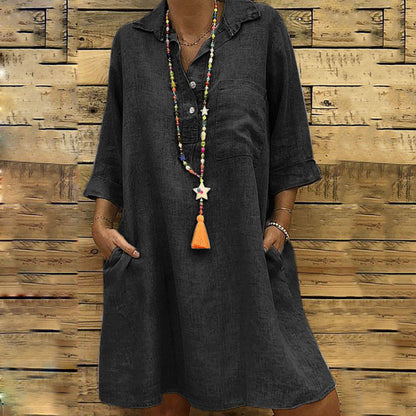 Vestido holgado informal de color liso con solapa para mujer, talla grande, otoño e invierno