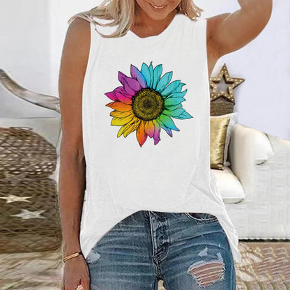 Camiseta sin mangas informal holgada de verano con estampado floral vintage para mujer