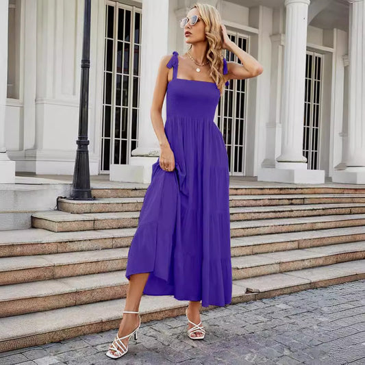 Vacation Women Casual Fashion Backless Printed Strap Maxi Dress