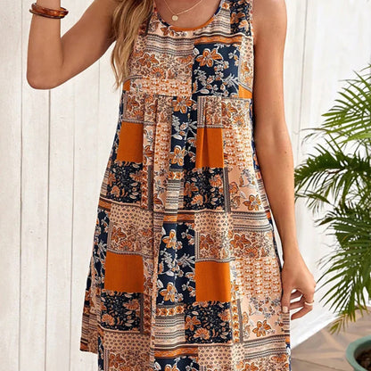 Vestido informal sin mangas con estampado floral a la moda de verano para mujer