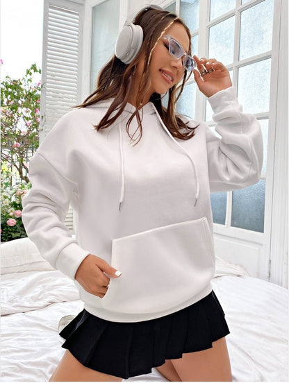 Sudadera con capucha de manga larga con estampado de letras en la espalda, holgada e informal para mujer