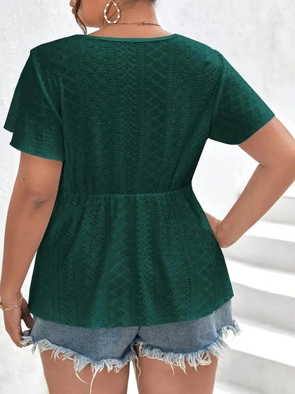 Camiseta holgada informal de manga corta con escote en V y talla grande para mujer