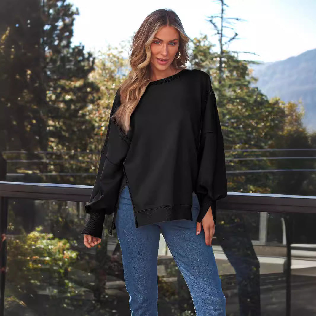 Sudadera informal de cuello redondo y manga larga para mujer