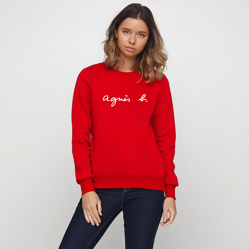 Women Fashion Basic Casual Loose Solid Color Round Neck Long Sleeve Sweatshirt