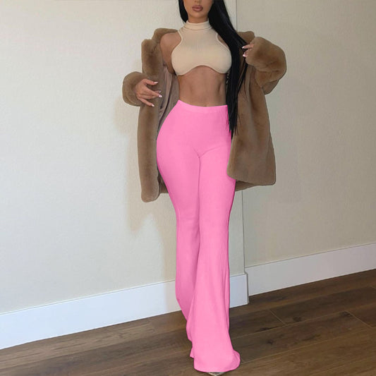 Pantalones acampanados de cintura alta de color liso informales de verano para mujer