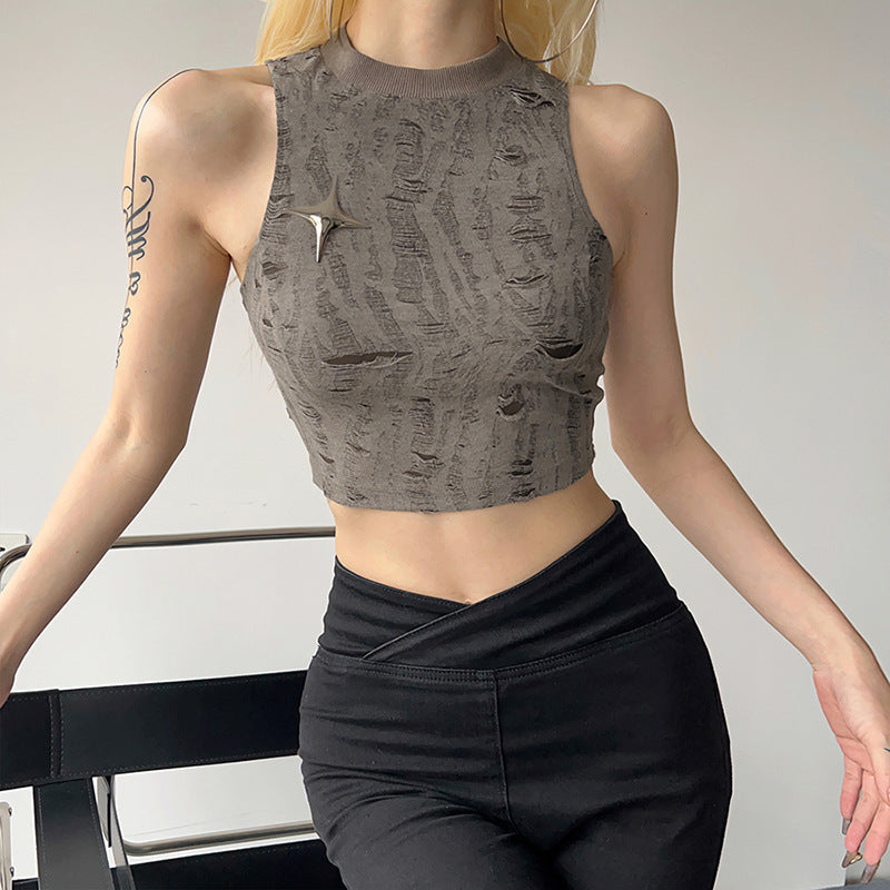 Top corto sin mangas con estrellas esmeriladas informal a la moda para mujer