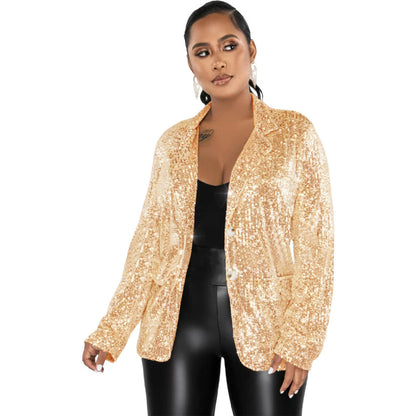 Blazer informal de manga larga con lentejuelas para mujer