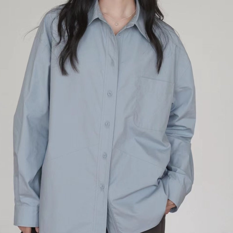 Women Casual Solid Color Cotton Long Sleeve Shirt Blouses