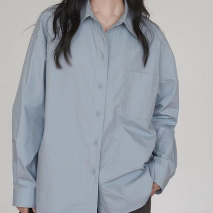 Women Casual Solid Color Cotton Long Sleeve Shirt Blouses