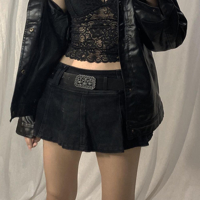 Women Casual Edgy Low Waist Solid Color Bodycon Skirt Without Belt