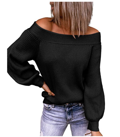 Women Casual Basic Off-the-shoulder Loose Knit Solid Color Sweater