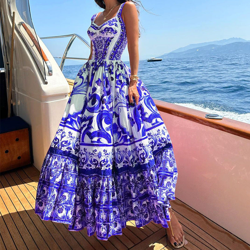 Vestido largo informal con estampado gráfico y tirantes para mujer