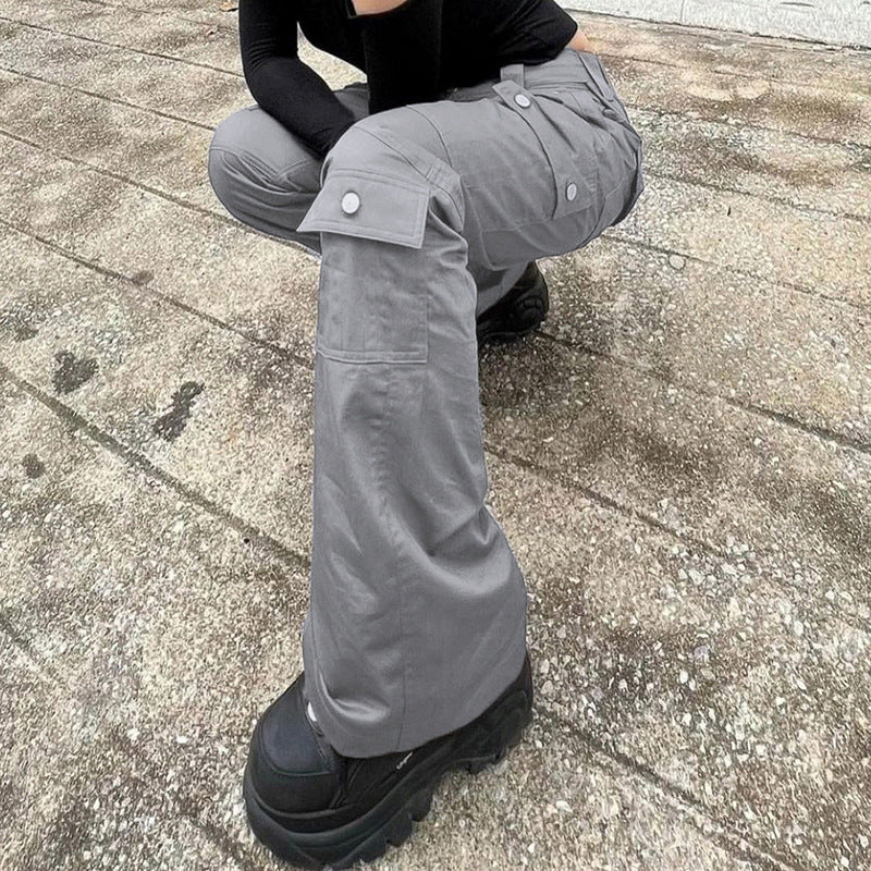 Pantalones vaqueros cargo de cintura alta, holgados, informales y a la moda para mujer
