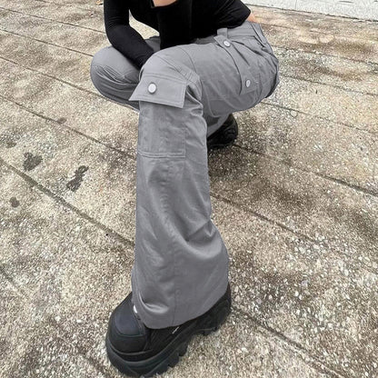 Pantalones vaqueros cargo de cintura alta, holgados, informales y a la moda para mujer